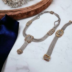 John Madeiros Women's Five Strand Necklace and Bracelet Set 2 Piece Silver Gold